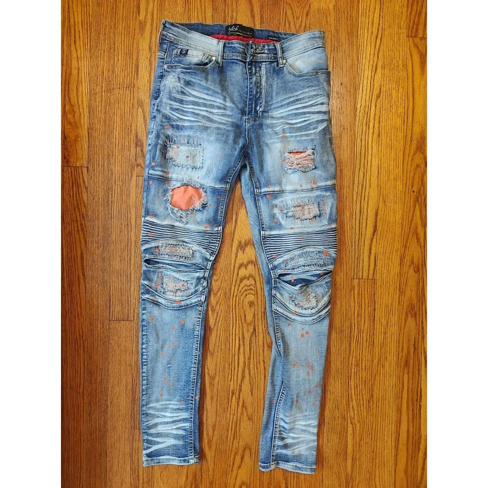 Switch Distressed Remarkable Jeans 32x32 Orange Paint Splatter Slim Taper Fit